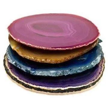 Sliced Agate Coaster Set of 4 Blue, Pink, Brown, Purple. 3 in. - 4 in.