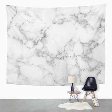 TOMPOP Tapestry Gray Black White Natural Marble Pattern Skin Wall Luxurious High Resolution Abstract...