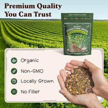 Seedboy Organic Sprouting Seeds - Salad Blend Variety- Non-GMO, USA Grown Microgreens Mix - Alfalfa, Broccoli, Radish, Mung Bean, Lentil - Makes 8 Quarts of Sprouts, 24 Servings (8 oz) (Salad Blend)
