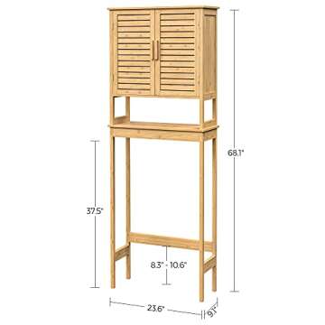 SONGMICS Over The Toilet Storage Cabinet, Bathroom Cabinet with Adjustable Inside Shelf and Bottom Stabilizer Bar, Space-Saving Toilet Rack, Natural Beige UBTS010N01