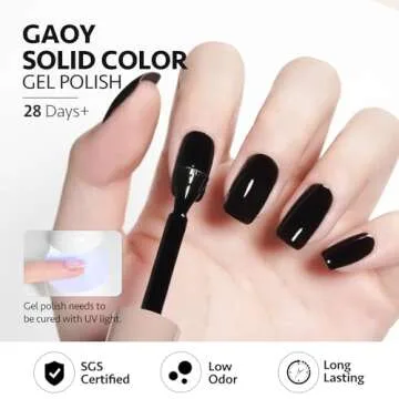 GAOY Black Gel Nail Polish, 16ml Color 1001 Soak Off UV Light Cure Gel Polish for Nail Art DIY Manicure at Home
