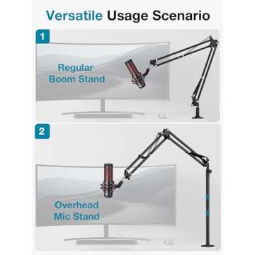 InnoGear Desk Mic Stand, 360° Rotatable Overhead Mic Boom Arm Microphone Stands High Riser for Blue Yeti Snowball HyperX QuadCast SoloCast Fifine Shure SM7B and Other Mics