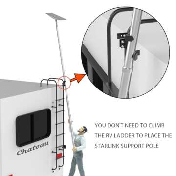 Starlink Gen 2 RV Ladder Mounting Kit: 11ft Telescopic Pole with Adapter