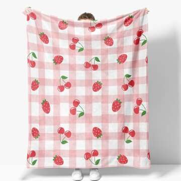 Strawberry Cherries Blanket - Cozy Fleece Throw for All Ages