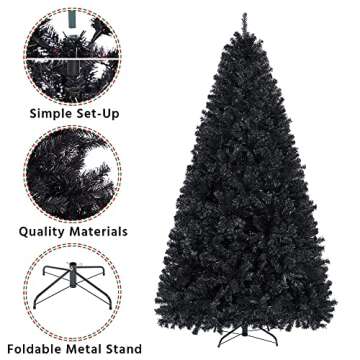 Yaheetech 7.5ft Black Artificial Christmas Pine Tree Seasonal Holiday Carnival Home Party Decoration for Home, Office Indoor Outdoor with 1749 Branch Tips and Foldable Stand