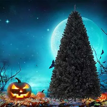 Yaheetech 7.5ft Black Artificial Christmas Pine Tree Seasonal Holiday Carnival Home Party Decoration for Home, Office Indoor Outdoor with 1749 Branch Tips and Foldable Stand