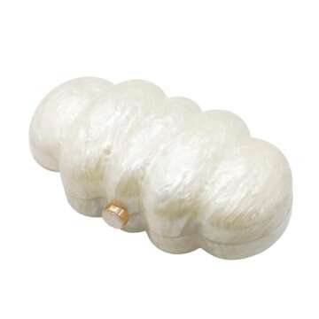 PENGZHI Women Puff Acrylic Clutch Purse Glitter Marble Acrylic Handbag Unique Evening Bag Chain Shoulder Bag for Party Prom, Pearl White