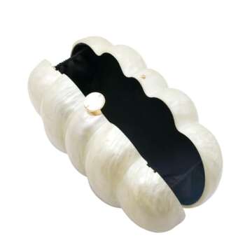 PENGZHI Women Puff Acrylic Clutch Purse Glitter Marble Acrylic Handbag Unique Evening Bag Chain Shoulder Bag for Party Prom, Pearl White