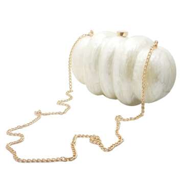 PENGZHI Women Puff Acrylic Clutch Purse Glitter Marble Acrylic Handbag Unique Evening Bag Chain Shoulder Bag for Party Prom, Pearl White