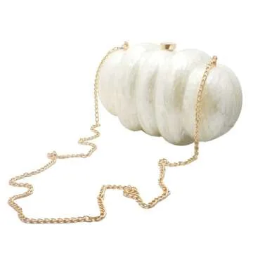 PENGZHI Women Puff Acrylic Clutch Purse Glitter Marble Acrylic Handbag Unique Evening Bag Chain Shoulder Bag for Party Prom, Pearl White