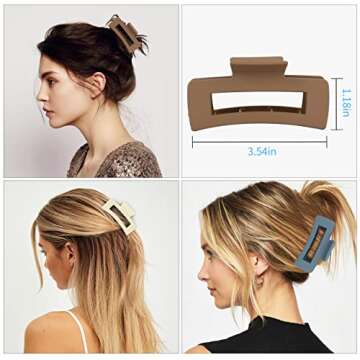 79Style 6Pcs Hair Clips: 3.5 Inch Large Medium Square Claws for Thick Long Hair, Hair Accessory for Women Girls (6 Multicolored - Jude)