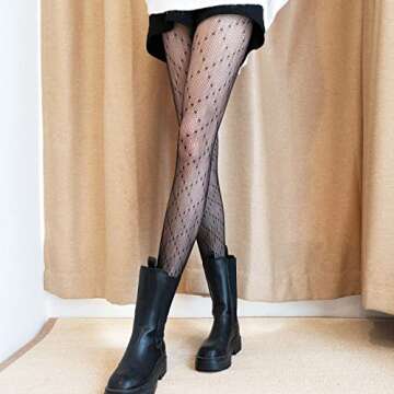 SERAPHY Patterned Tights for Women, Fishnet Stockings Sexy Women Tights Patterned Lace Tights for Party Club, 2 Pairs (Black + White)