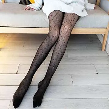 SERAPHY Patterned Tights for Women, Fishnet Stockings Sexy Women Tights Patterned Lace Tights for Party Club, 2 Pairs (Black + White)