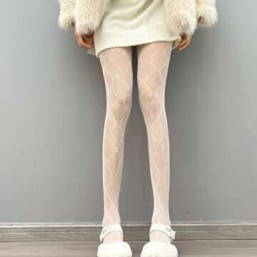 SERAPHY Patterned Tights for Women, Fishnet Stockings Sexy Women Tights Patterned Lace Tights for Party Club, 2 Pairs (Black + White)