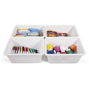 Humble Crew Toy Storage Bins for Kids, Set of 4, White, Small - Sturdy, Colorful Plastic Storage Bins for Classroom, Playroom, Nursery, and More - Premium Toddlers Toy Organizer Bins