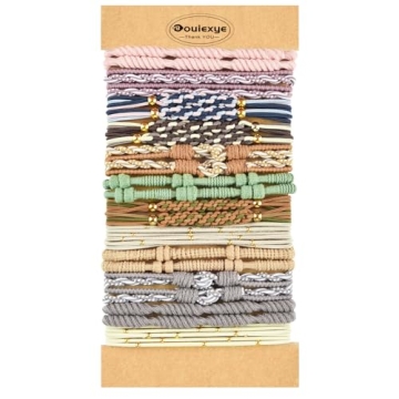 Bouiexye 24PCS Boho Hair Ties & Bracelets - 12 Colors, 5 Styles, No Damage