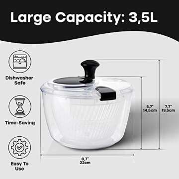 Joined Salad Spinner with Storage Lid, Drain, Bowl, and Colander - Quick and Easy Multi-Use Lettuce Spinner, Vegetable Dryer, Fruit Washer, Pasta and Fries Spinner - 3.7 Qt