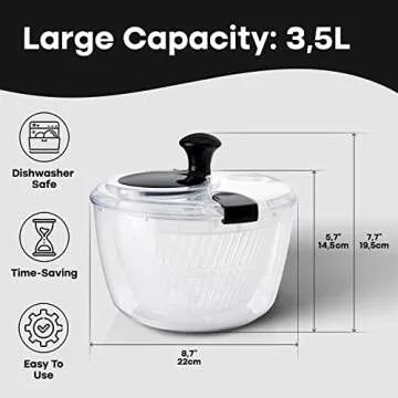 Joined Salad Spinner with Storage Lid, Drain, Bowl, and Colander - Quick and Easy Multi-Use Lettuce Spinner, Vegetable Dryer, Fruit Washer, Pasta and Fries Spinner - 3.7 Qt