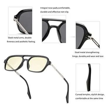 DeBuff Vintage 70s Flat Aviator Sunglasses for Women Men, Retro Square Glasses UV400 Protection Shades