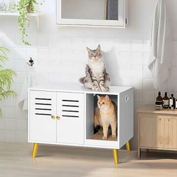 WEENFON Cat Litter Box Furniture Hidden - Chic Litter Box Enclosure with Mats