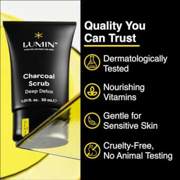 Lumin - Charcoal Scrub Deep Detox for Men - Face Cleanser for Men, Pre Shave Scrub, A charcoal face exfoliator that refreshes & rejuvenates the skin, Suitable for all skin types, 30ml, 1-Pack
