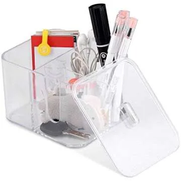 SUNFICON Cotton Swab Balls Box Cotton Pads Holder Organizer Holder Dispenser Storage Canister Cosmetic Pads Container Flossers Case 4-Grid Bathroom Countertop Vanity,Acrylic Crystal Clear