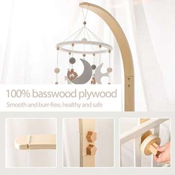 Baby Crib Mobile Arm - Wooden Baby Mobile Crib Holder for Hanging Baby Crib Attachment for Nursery D...