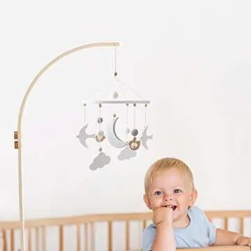 Baby Crib Mobile Arm - Wooden Baby Mobile Crib Holder for Hanging Baby Crib Attachment for Nursery Decor (Curved Structural Arm)
