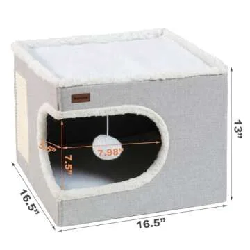 Garnpet Cat Bed for Indoor Cats Cube House, Covered Cat Cave Beds & Furniture with Scratch Pad and H...