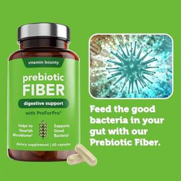Vitamin Bounty Prebiotic Fiber Digestive Support with PreforPro® - Enhances Probiotic Effectiveness, Supports Digestive Health & Immune System, Relieves Gut Discomfort - 60 Capsules