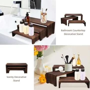 Infankey 3 Tier Cupcake Stand & Wood Display Risers,for Food Desserts Stand Perfume Organizer Funko POP Collections, Display Stand for Organizer and Decoration