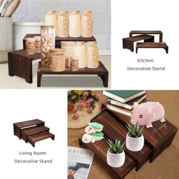 Infankey 3 Tier Cupcake Stand & Wood Display Risers,for Food Desserts Stand Perfume Organizer Funko POP Collections, Display Stand for Organizer and Decoration