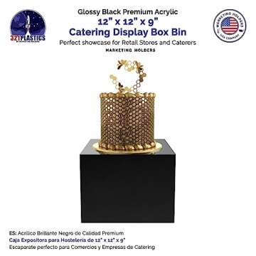 12" x 12" x 9" Riser Display Box Black Acrylic Throne with One Open Side No Lid Versatile Glossy Square Lucite Merchandise Storage Bin or Retail Product Pedestal by Marketing Holders