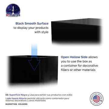 12" x 12" x 9" Riser Display Box Black Acrylic Throne with One Open Side No Lid Versatile Glossy Square Lucite Merchandise Storage Bin or Retail Product Pedestal by Marketing Holders