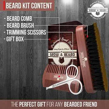 Beard Brush For Men & Beard Comb Set w/Mustache Scissors Grooming Kit, Natural Boar Bristle Brush, Dual Action Wood Comb, And Travel Bag Great For Christmas Gift (Brown)