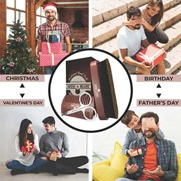 Beard Brush For Men & Beard Comb Set w/Mustache Scissors Grooming Kit, Natural Boar Bristle Brush, Dual Action Wood Comb, And Travel Bag Great For Christmas Gift (Brown)