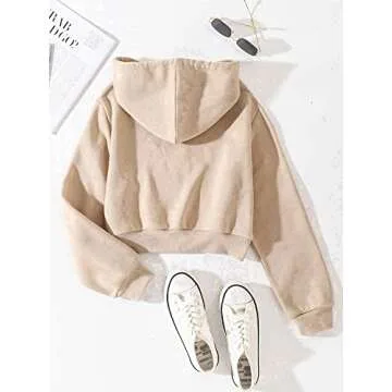 Cioatin Women Fleece Zip Up Crop Hoodies Sweatshirt Y2K Fall Trendy Long Sleeve Athletic Workout Pullover Jacket Sweater Apricot