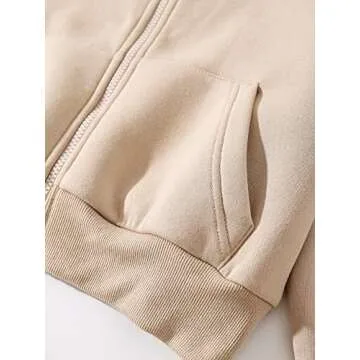 Cioatin Women Fleece Zip Up Crop Hoodies Sweatshirt Y2K Fall Trendy Long Sleeve Athletic Workout Pullover Jacket Sweater Apricot