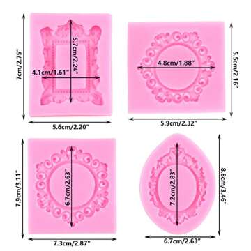 RFGHAC Picture Frames Silicone Mold Photo Frame Fondant Molds Baroque Style Curlicues Scroll Frame Mold For Cupcake Topper Cake Decoration Chocolate Candy Polymer Clay Gum Paste Set Of 4