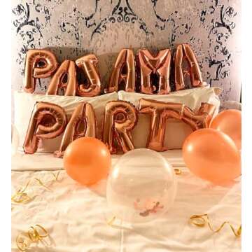 LaVenty Set of 11 Rose Gold PAJAMA PARTY Balloons PAJAMA PARTY Banner Pajama Party Decor Slumber Par...