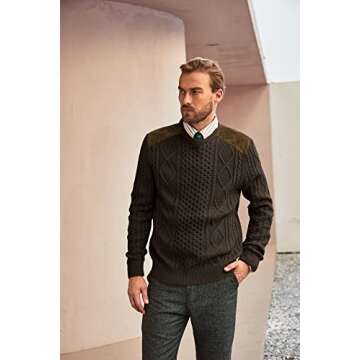 Men's Military Commando Sweater Fisherman Cable Crewneck Sweater Chunky Twisted Knitted Pullover Tops for Outdoor Coffee