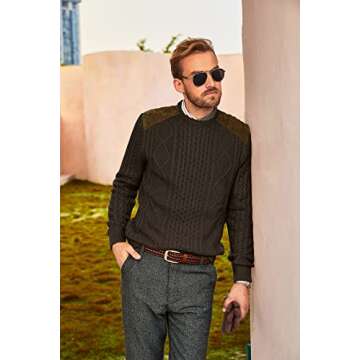 Men's Military Commando Sweater Fisherman Cable Crewneck Sweater Chunky Twisted Knitted Pullover Tops for Outdoor Coffee