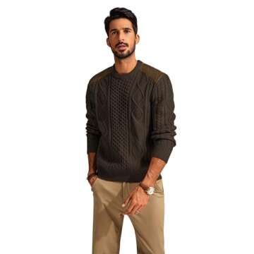 Men's Military Commando Sweater Fisherman Cable Crewneck Sweater Chunky Twisted Knitted Pullover Tops for Outdoor Coffee