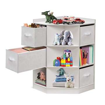 Badger Basket Corner Cubby Storage Unit with 4 Baskets – Space-Saving Organizer for Toys, Books, Bedding
