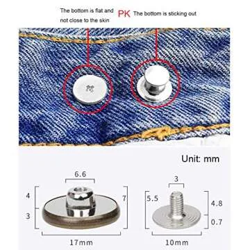 Durable No-Sew Metal Jeans Buttons - 12 Pack ICEYLI