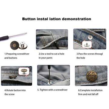 Durable No-Sew Metal Jeans Buttons - 12 Pack ICEYLI