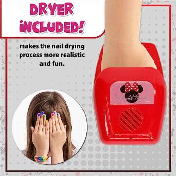 Townley Girl - Disney Minnie Mouse Non-Toxic Peel-Off Water-Based Safe Nail Polish Set with Nail Dryer for Kids, AA Batteries Not Included, Ages 3 and Up