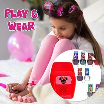 Townley Girl - Disney Minnie Mouse Non-Toxic Peel-Off Water-Based Safe Nail Polish Set with Nail Dryer for Kids, AA Batteries Not Included, Ages 3 and Up