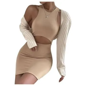 GORGLITTER Women's Shrugs Knit Bolero Sweater Cropped Cardigan Long Sleeve Shoulder Sweater Apricot Medium