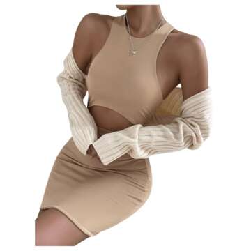 GORGLITTER Women's Shrugs Knit Bolero Sweater Cropped Cardigan Long Sleeve Shoulder Sweater Apricot Medium